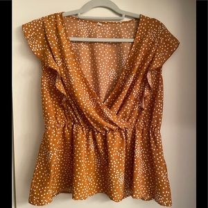 V Neck Ruffle Polka Dot Blouse